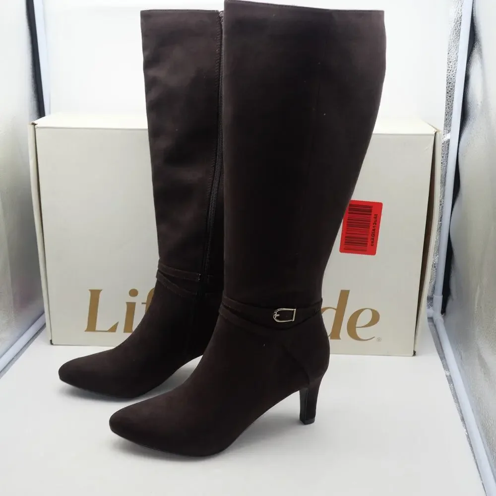 NEW LifeStride Women's 9.5 Guild Knee High WIDE CALF Heeled Boots  Brown - Picture 2 of 12